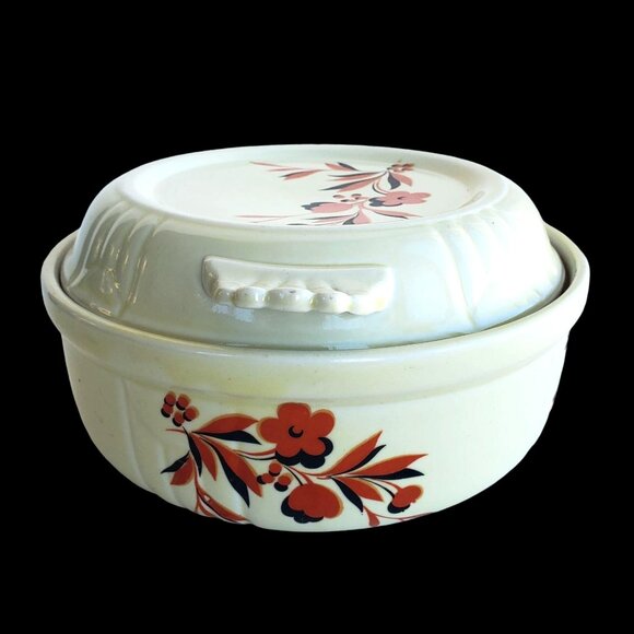 Vintage Halls China Ceramic Covered Casserole Dish 1940s Autumn Floral Design - Picture 7 of 11